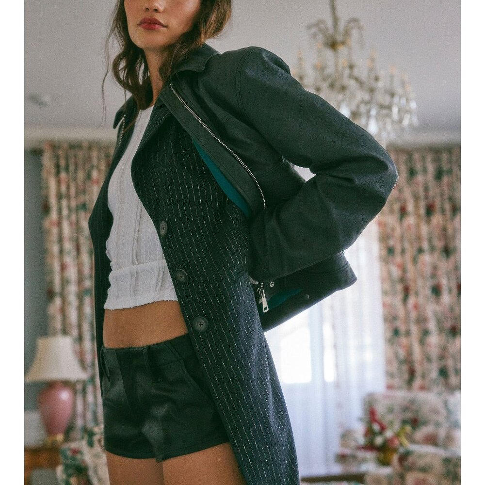 FREE PEOPLE Blair Vegan Leather Jacket / Charcoal Combo - Picture 7 of 9